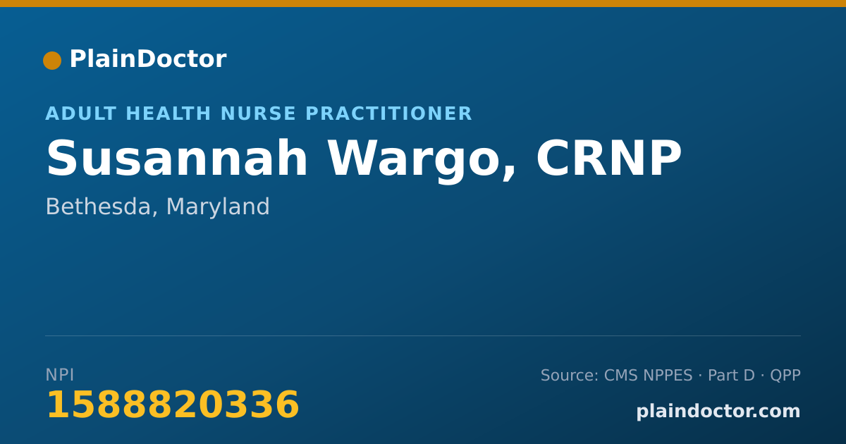 Shareable card for Susannah Wargo, CRNP - Adult Health Nurse Practitioner, Bethesda, MD