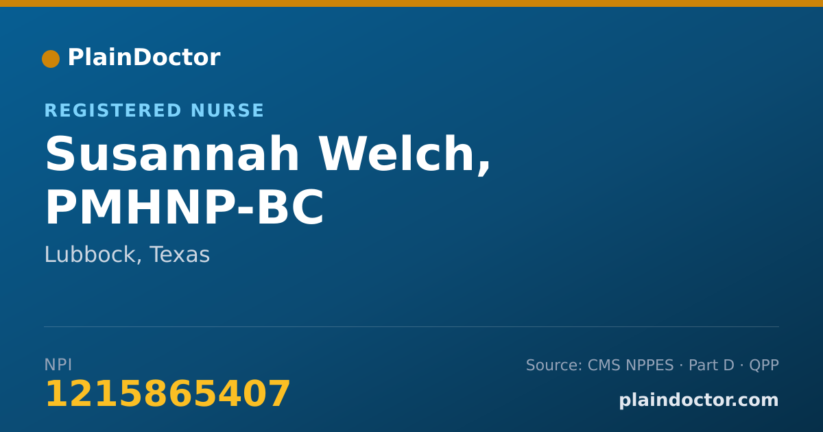 Shareable card for Susannah Welch, PMHNP-BC - Registered Nurse, Lubbock, TX