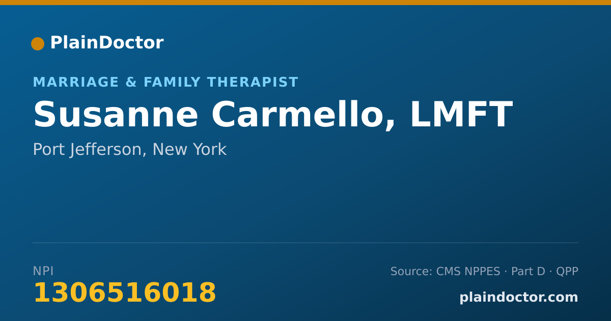 Shareable card for Susanne Carmello, LMFT - Marriage & Family Therapist, Port Jefferson, NY