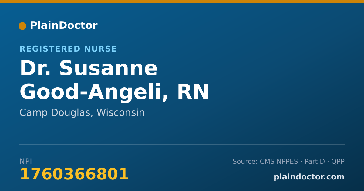 Shareable card for Susanne Good-Angeli, RN - Registered Nurse, Camp Douglas, WI
