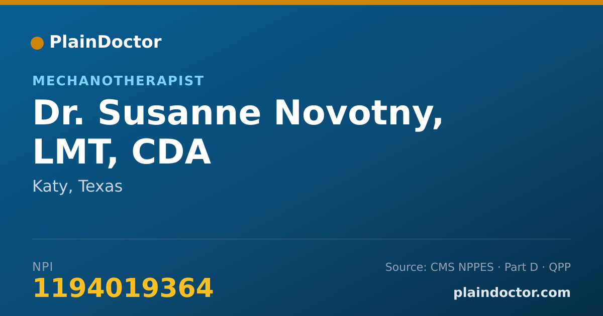 Shareable card for Susanne Novotny, LMT, CDA - Mechanotherapist, Katy, TX