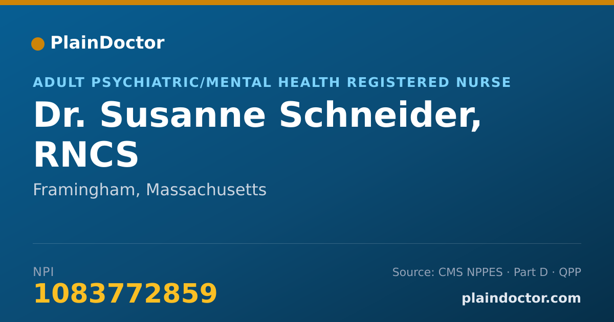 Shareable card for Susanne Schneider, RNCS - Adult Psychiatric/Mental Health Registered Nurse, Framingham, MA