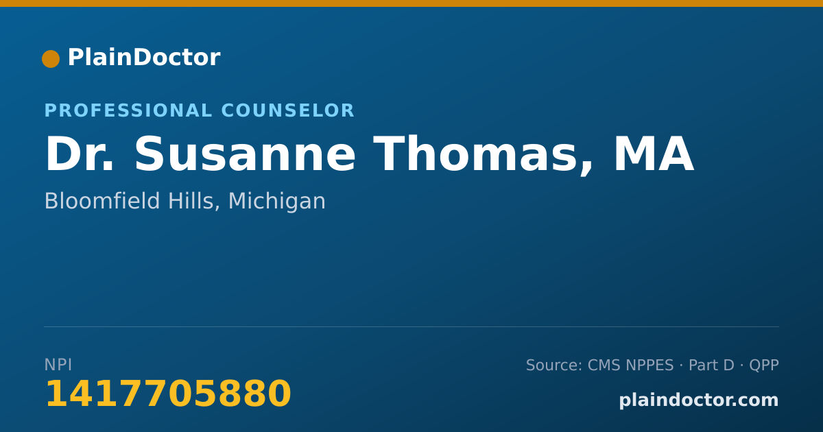 Shareable card for Susanne Thomas, MA - Professional Counselor, Bloomfield Hills, MI