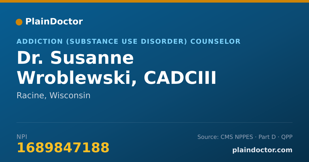 Shareable card for Susanne Wroblewski, CADCIII - Addiction (Substance Use Disorder) Counselor, Racine, WI