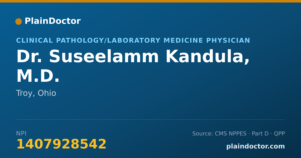 Shareable card for Suseelamm Kandula, M.D. - Clinical Pathology/Laboratory Medicine Physician, Troy, OH