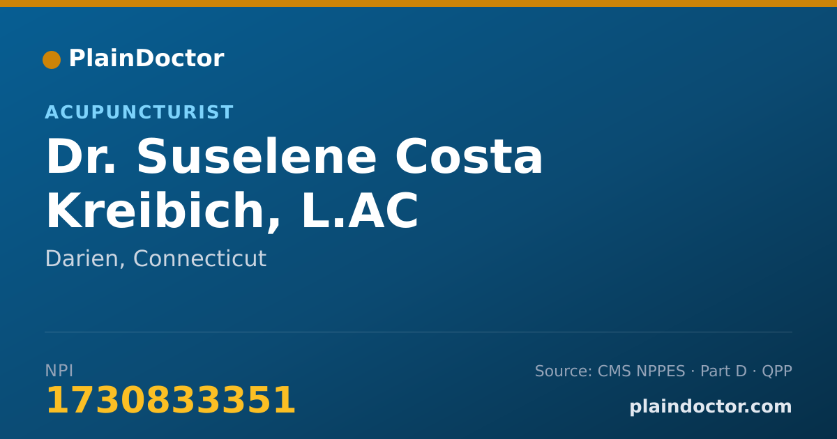 Shareable card for Suselene Costa Kreibich, L.AC - Acupuncturist, Darien, CT
