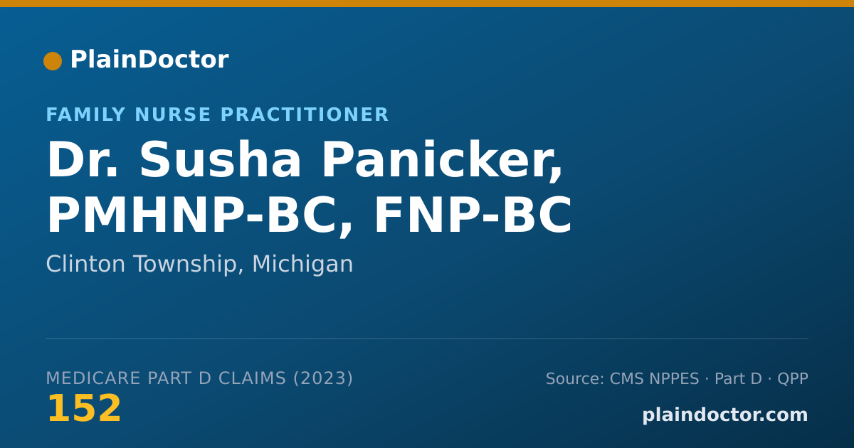 Shareable card for Susha Panicker, PMHNP-BC, FNP-BC - Family Nurse Practitioner, Clinton Township, MI