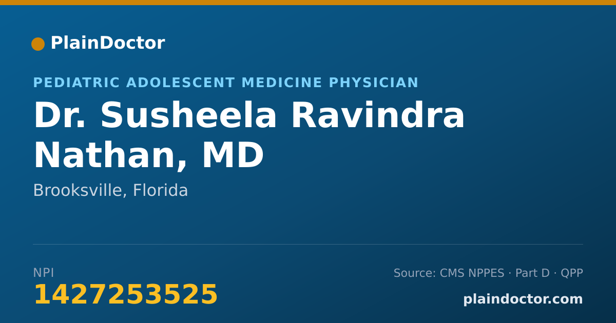 Shareable card for Susheela Ravindra Nathan, MD - Pediatric Adolescent Medicine Physician, Brooksville, FL