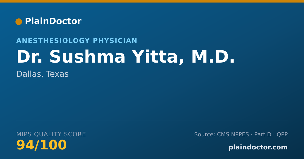 Shareable card for Sushma Yitta, M.D. - Anesthesiology Physician, Dallas, TX