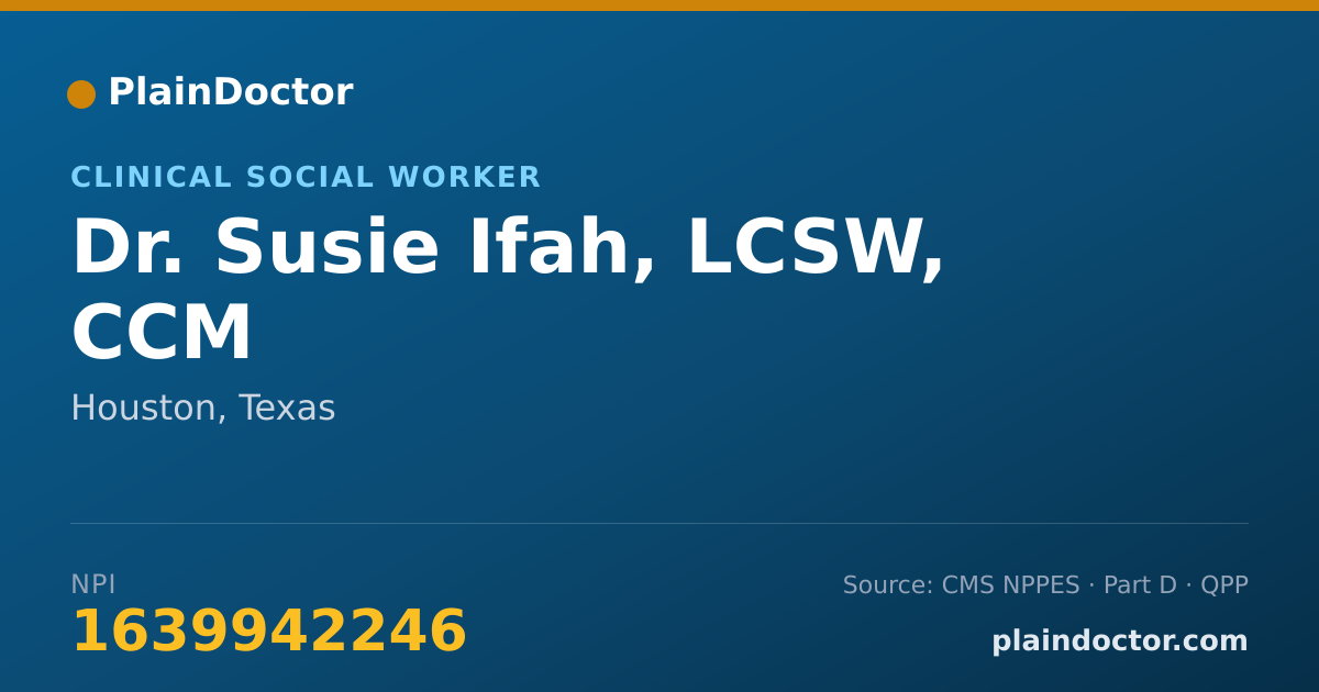 Shareable card for Susie Ifah, LCSW, CCM - Clinical Social Worker, Houston, TX