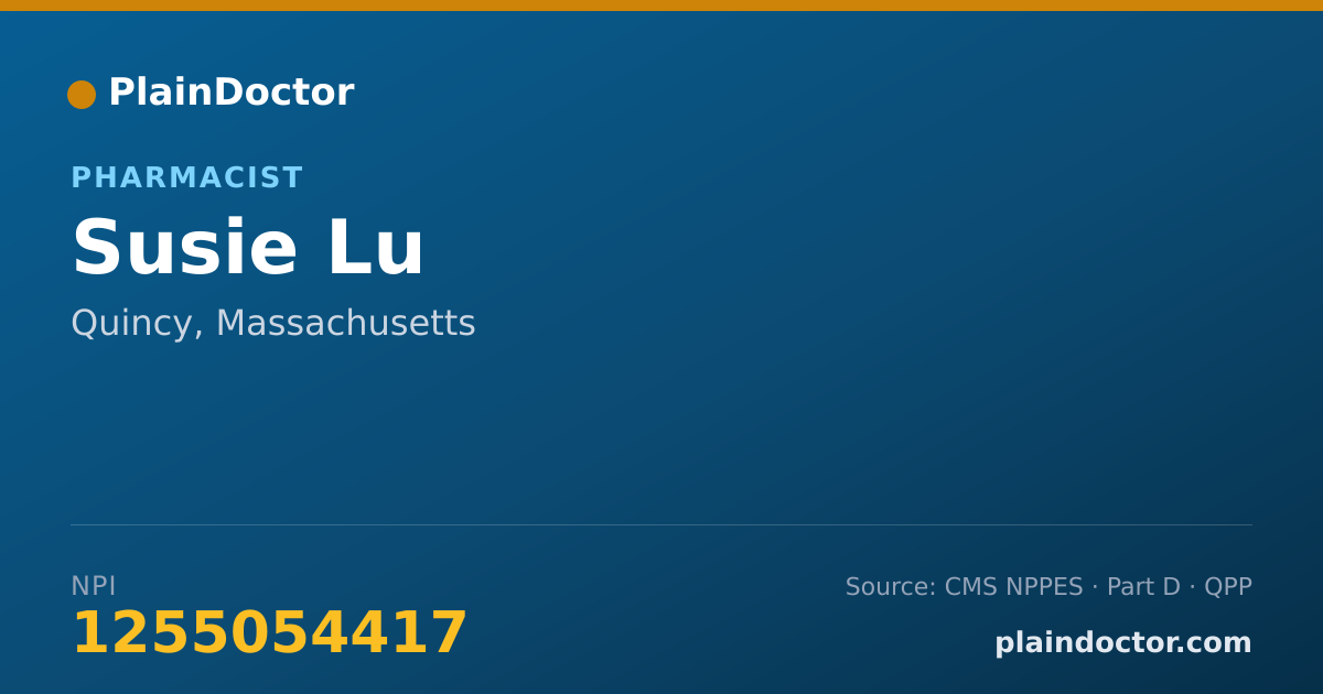 Shareable card for Susie Lu - Pharmacist, Quincy, MA