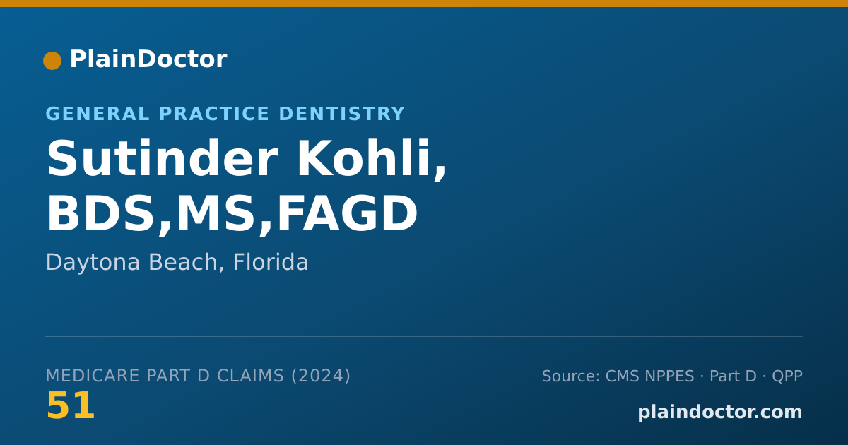Shareable card for Sutinder Kohli, BDS,MS,FAGD - General Practice Dentistry, Daytona Beach, FL