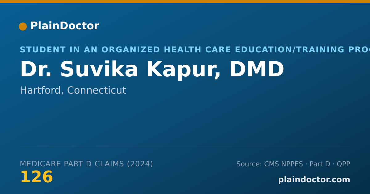 Shareable card for Suvika Kapur, DMD - Student in an Organized Health Care Education/Training Program, Hartford, CT