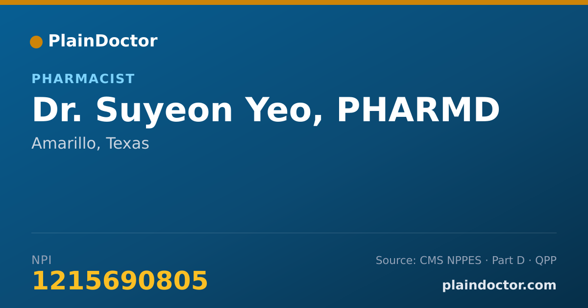 Shareable card for Suyeon Yeo, PHARMD - Pharmacist, Amarillo, TX