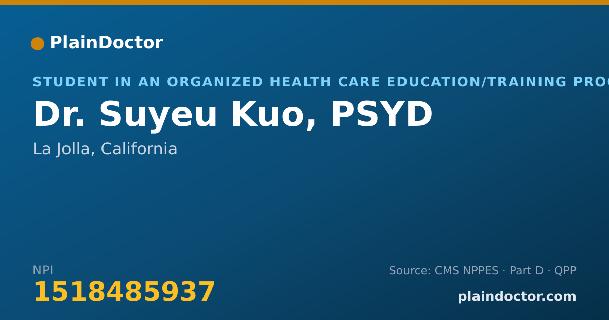 Shareable card for Suyeu Kuo, PSYD - Student in an Organized Health Care Education/Training Program, La Jolla, CA