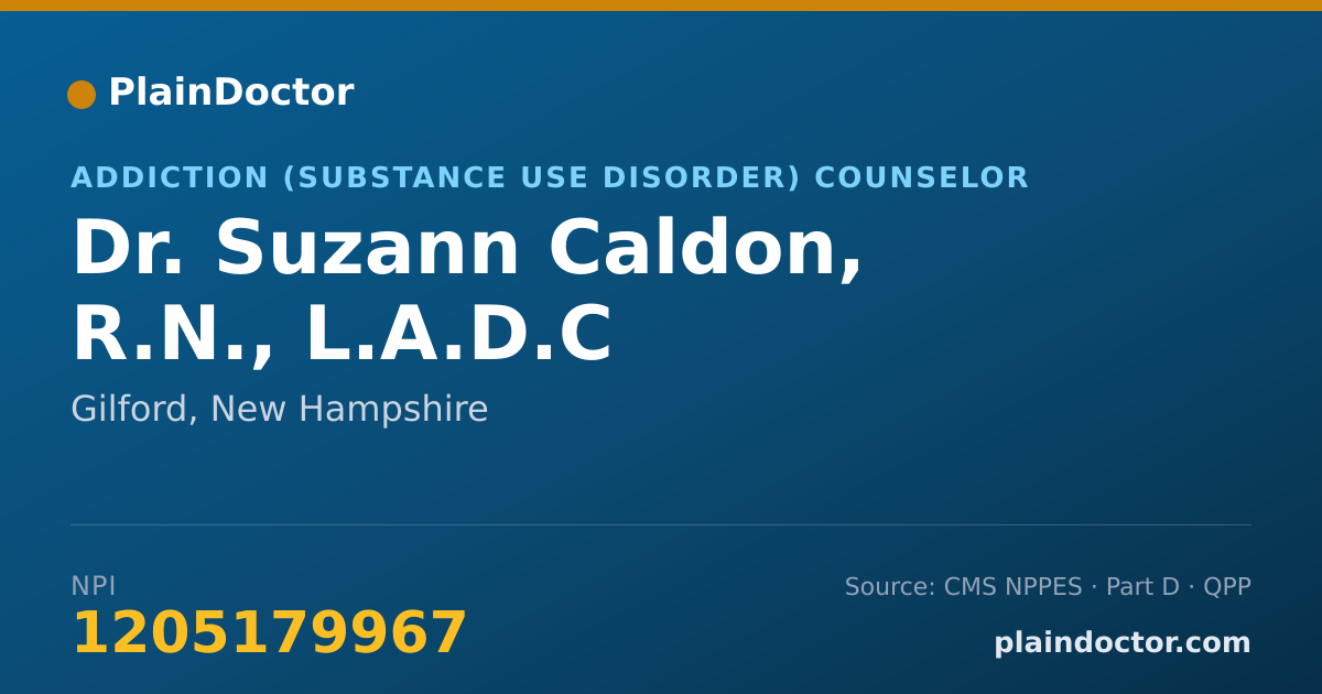 Shareable card for Suzann Caldon, R.N., L.A.D.C - Addiction (Substance Use Disorder) Counselor, Gilford, NH