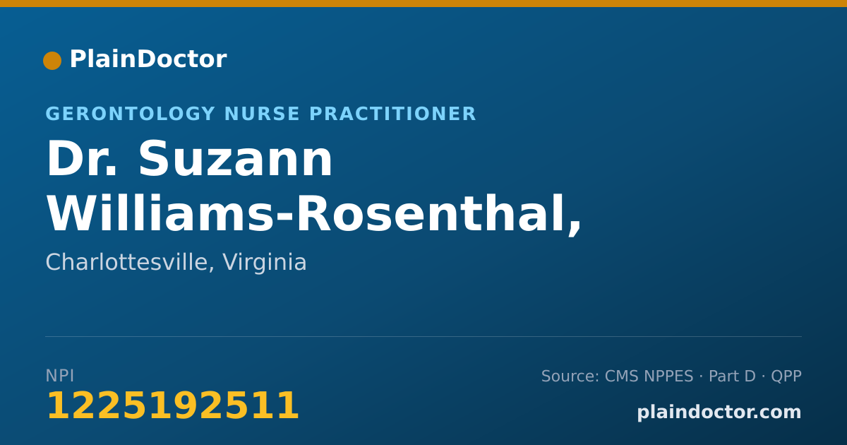 Shareable card for Suzann Williams-Rosenthal, GNP - Gerontology Nurse Practitioner, Charlottesville, VA