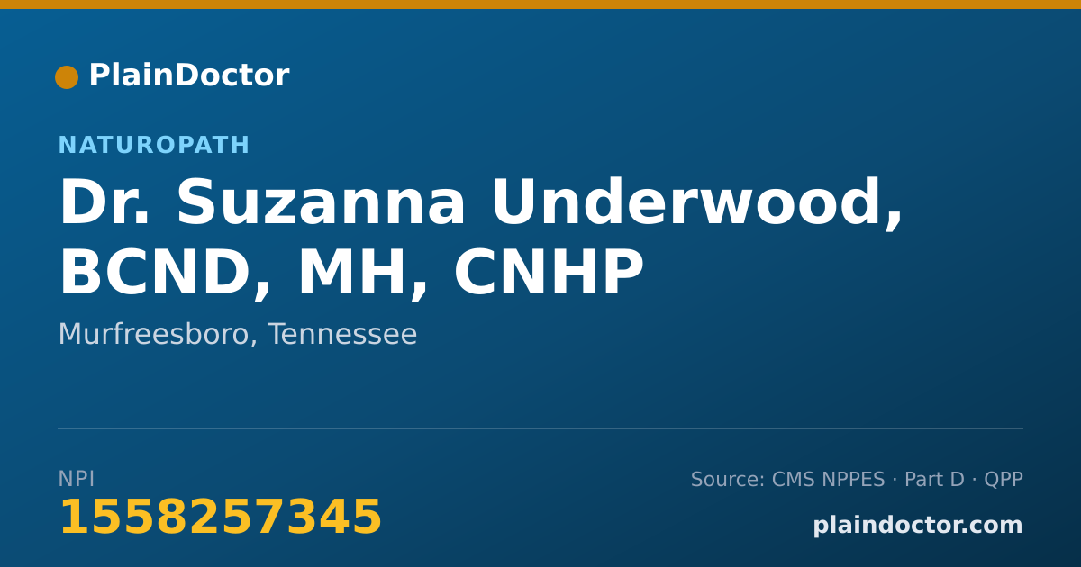 Shareable card for Suzanna Underwood, BCND, MH, CNHP - Naturopath, Murfreesboro, TN