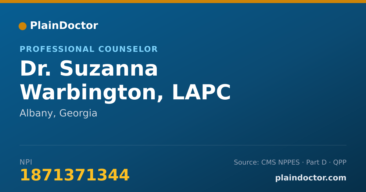 Shareable card for Suzanna Warbington, LAPC - Professional Counselor, Albany, GA