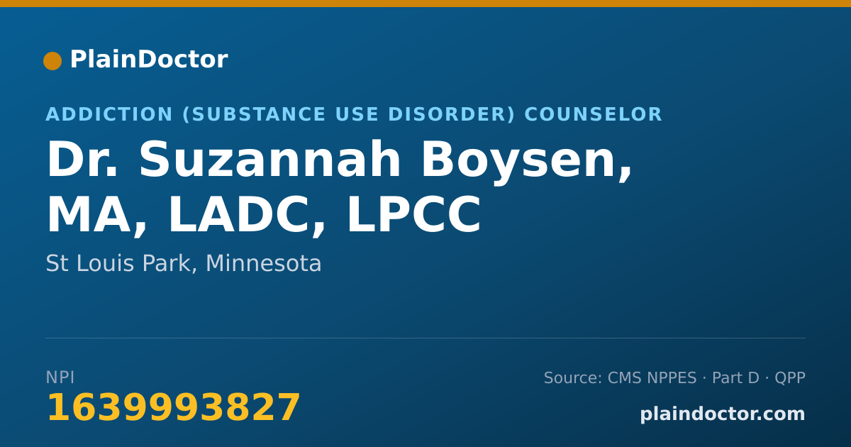 Shareable card for Suzannah Boysen, MA, LADC, LPCC - Addiction (Substance Use Disorder) Counselor, St Louis Park, MN