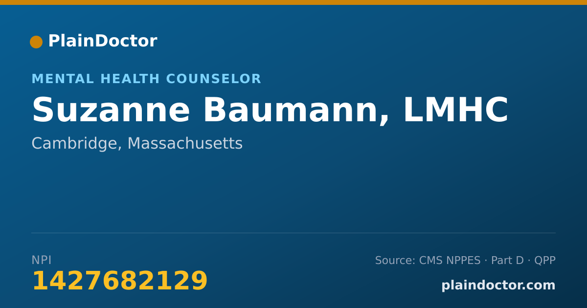 Shareable card for Suzanne Baumann, LMHC - Mental Health Counselor, Cambridge, MA