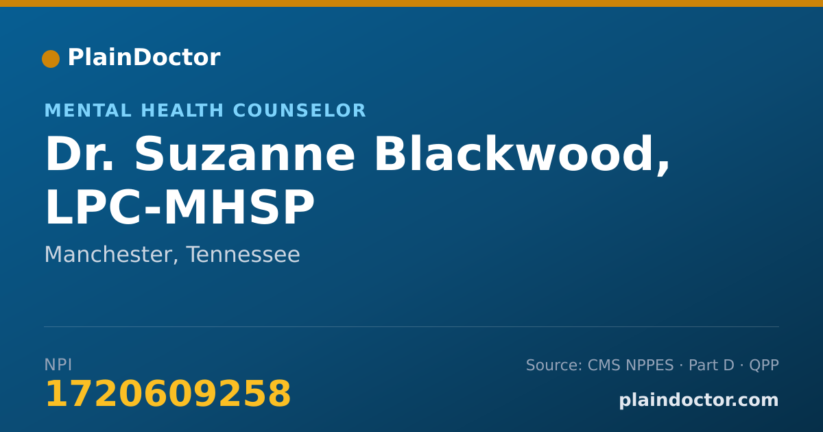 Shareable card for Suzanne Blackwood, LPC-MHSP - Mental Health Counselor, Manchester, TN