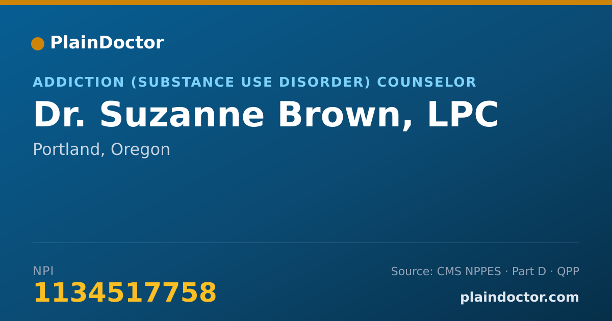 Shareable card for Suzanne Brown, LPC - Addiction (Substance Use Disorder) Counselor, Portland, OR