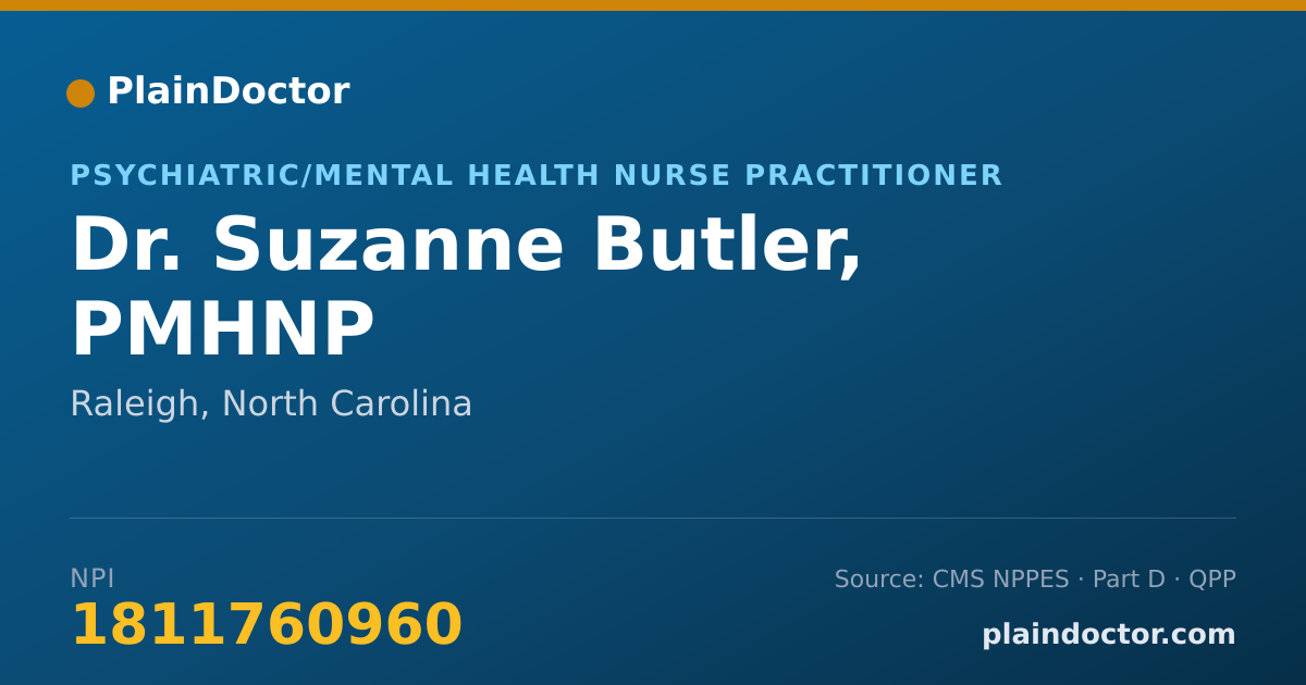 Shareable card for Suzanne Butler, PMHNP - Psychiatric/Mental Health Nurse Practitioner, Raleigh, NC