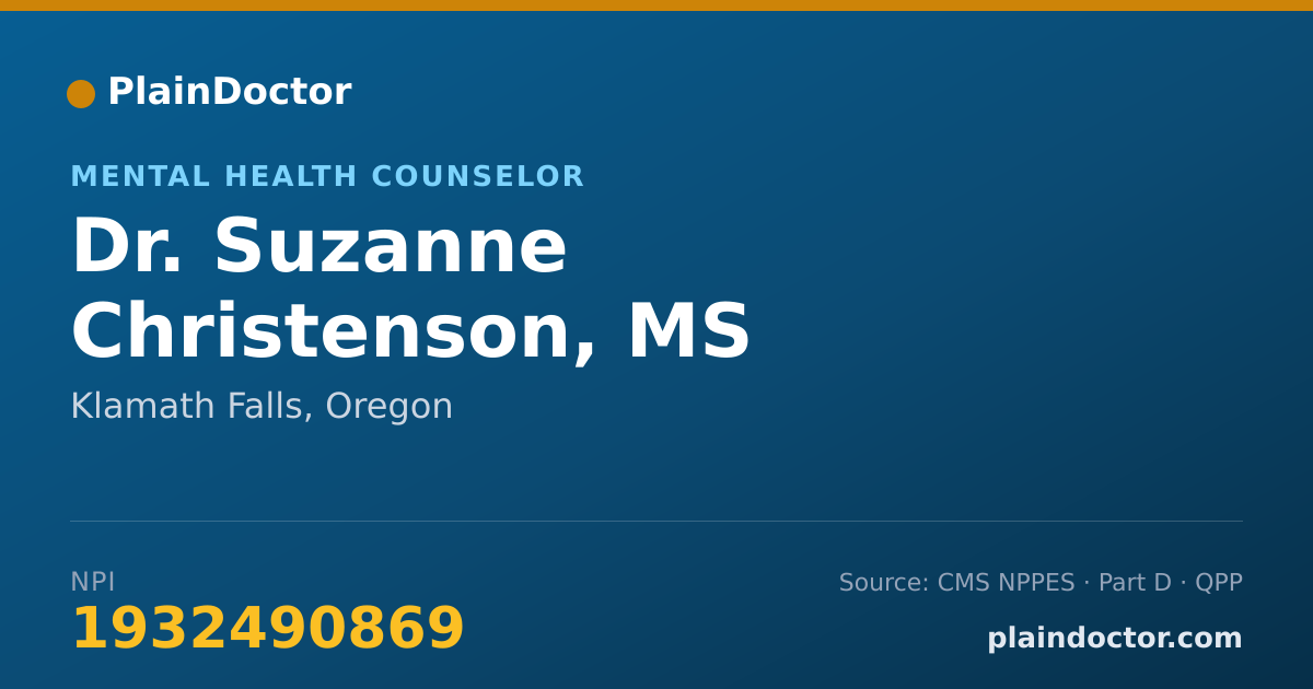 Shareable card for Suzanne Christenson, MS - Mental Health Counselor, Klamath Falls, OR