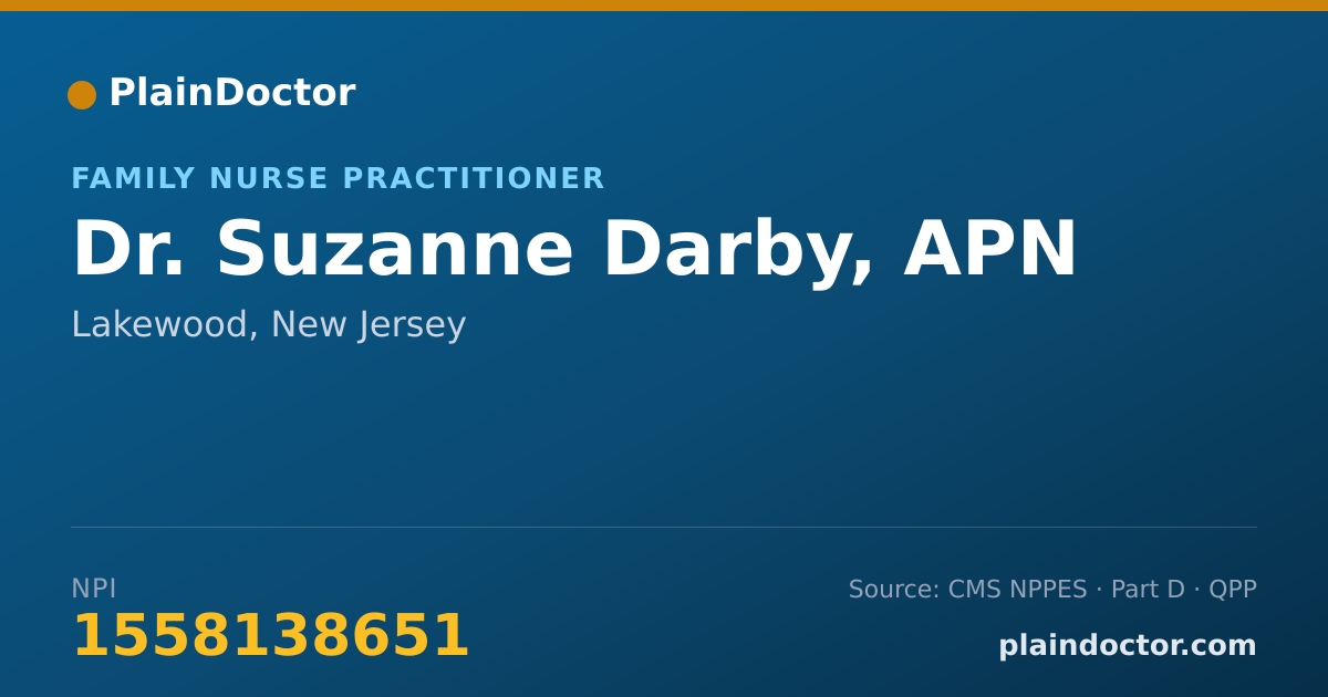 Shareable card for Suzanne Darby, APN - Family Nurse Practitioner, Lakewood, NJ