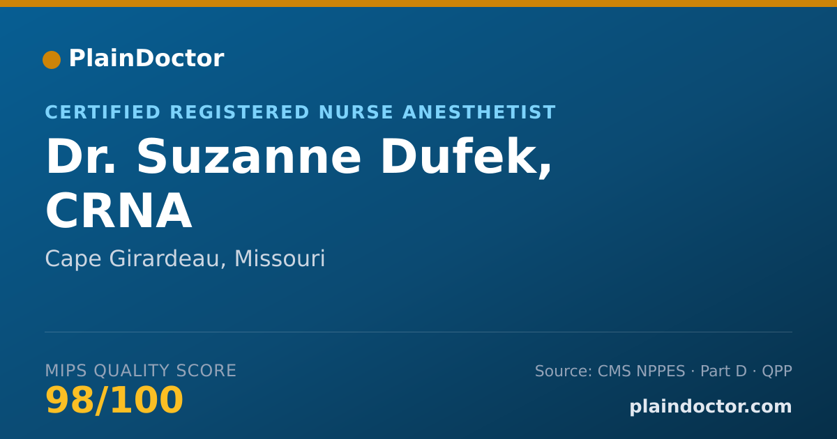 Shareable card for Suzanne Dufek, CRNA - Certified Registered Nurse Anesthetist, Cape Girardeau, MO