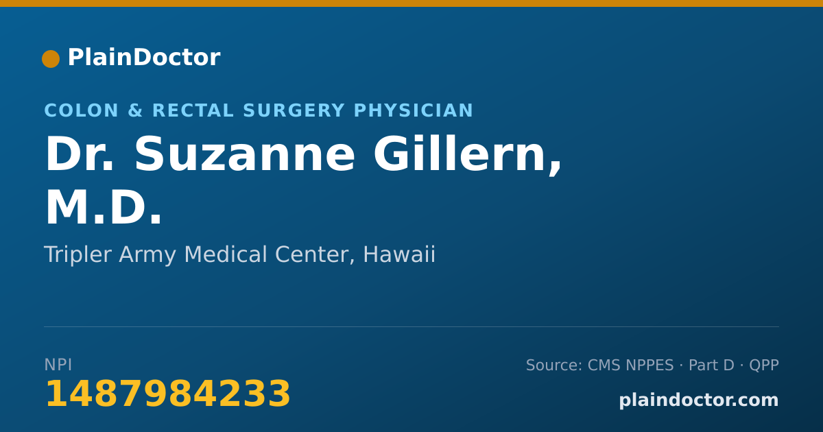 Shareable card for Suzanne Gillern, M.D. - Colon & Rectal Surgery Physician, Tripler Army Medical Center, HI