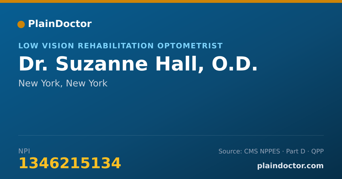 Shareable card for Suzanne Hall, O.D. - Low Vision Rehabilitation Optometrist, New York, NY