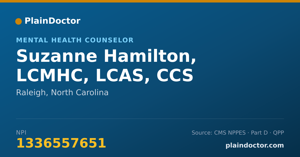 Shareable card for Suzanne Hamilton, LCMHC, LCAS, CCS - Mental Health Counselor, Raleigh, NC