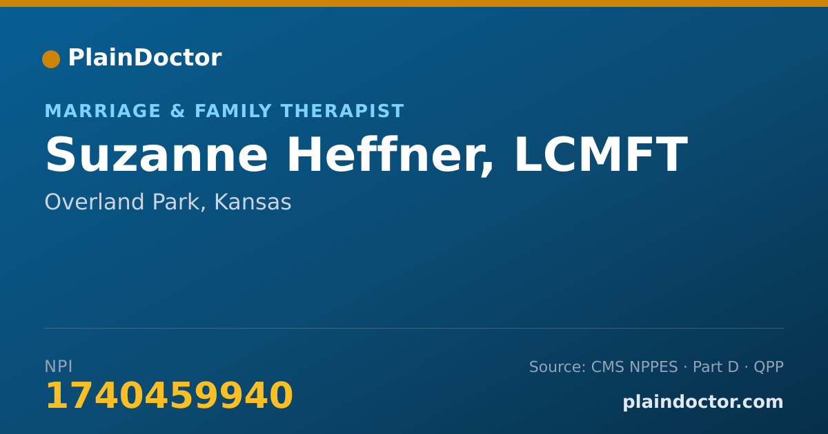 Shareable card for Suzanne Heffner, LCMFT - Marriage & Family Therapist, Overland Park, KS