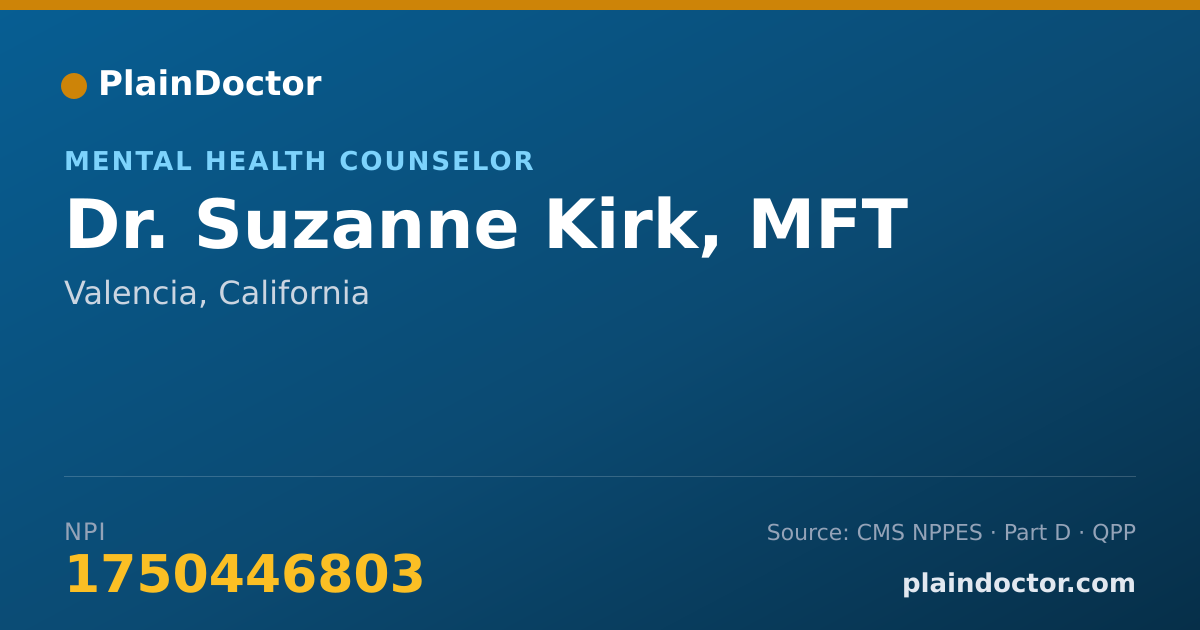 Shareable card for Suzanne Kirk, MFT - Mental Health Counselor, Valencia, CA