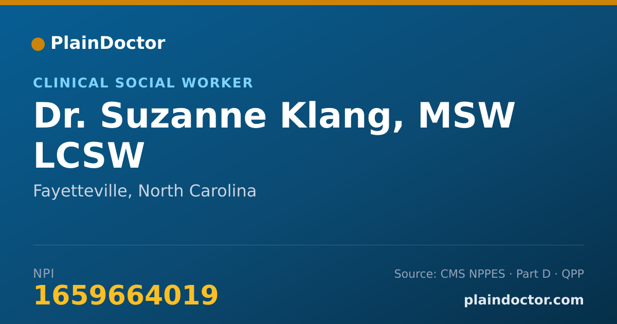 Shareable card for Suzanne Klang, MSW LCSW - Clinical Social Worker, Fayetteville, NC