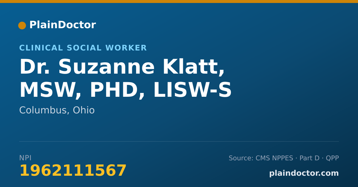 Shareable card for Suzanne Klatt, MSW, PHD, LISW-S - Clinical Social Worker, Columbus, OH