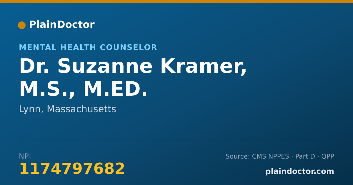 Shareable card for Suzanne Kramer, M.S., M.ED. - Mental Health Counselor, Lynn, MA