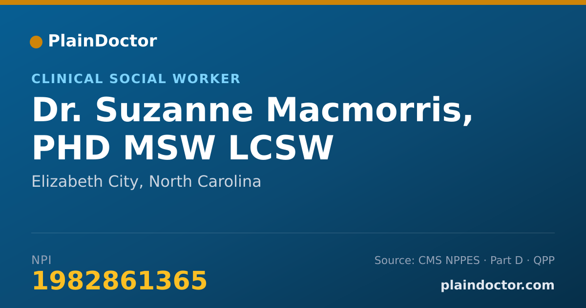 Shareable card for Suzanne Macmorris, PHD MSW LCSW - Clinical Social Worker, Elizabeth City, NC