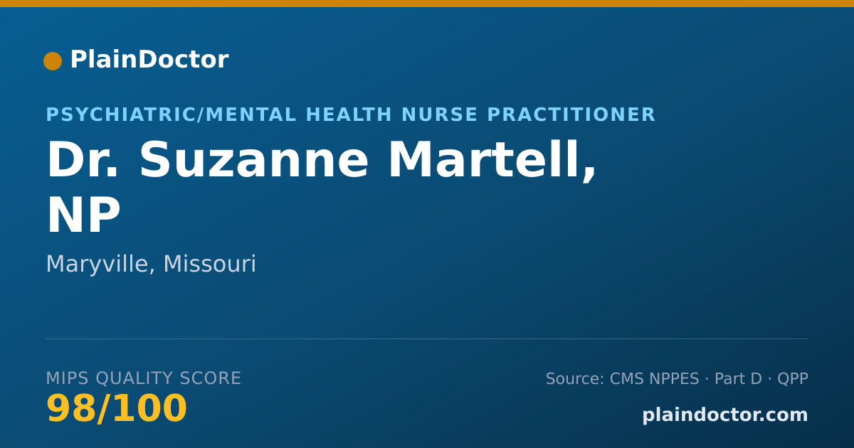 Shareable card for Suzanne Martell, NP - Psychiatric/Mental Health Nurse Practitioner, Maryville, MO