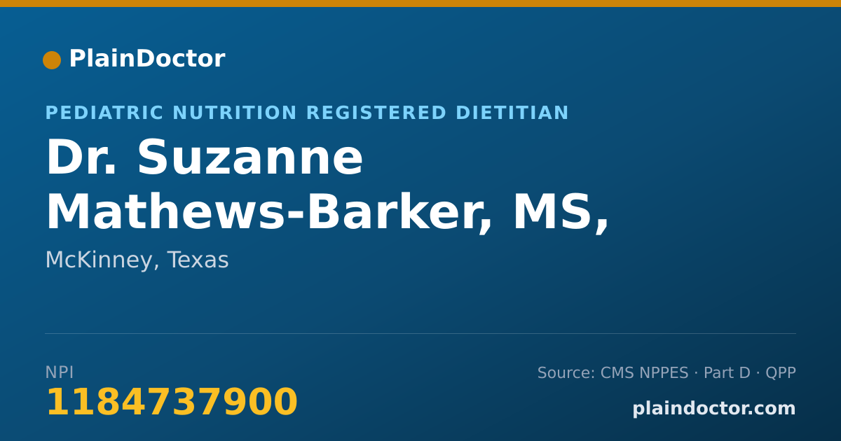 Shareable card for Suzanne Mathews-Barker, MS, RD, LD - Pediatric Nutrition Registered Dietitian, McKinney, TX