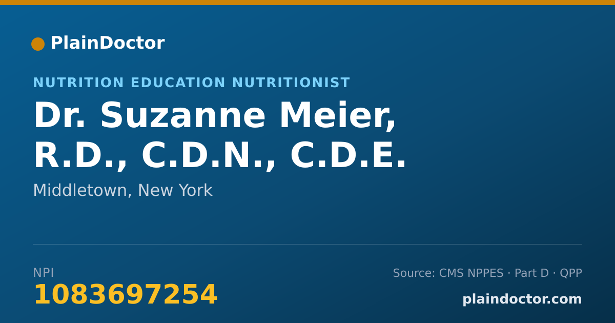 Shareable card for Suzanne Meier, R.D., C.D.N., C.D.E. - Nutrition Education Nutritionist, Middletown, NY