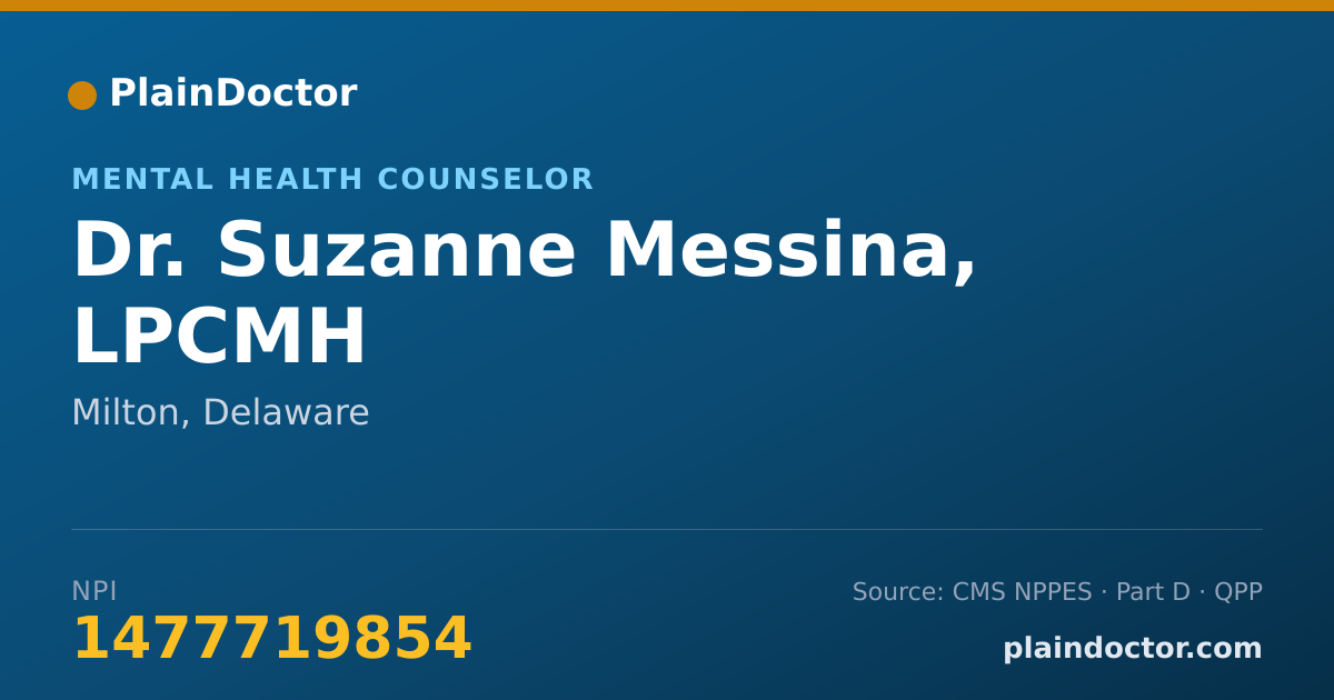 Shareable card for Suzanne Messina, LPCMH - Mental Health Counselor, Milton, DE