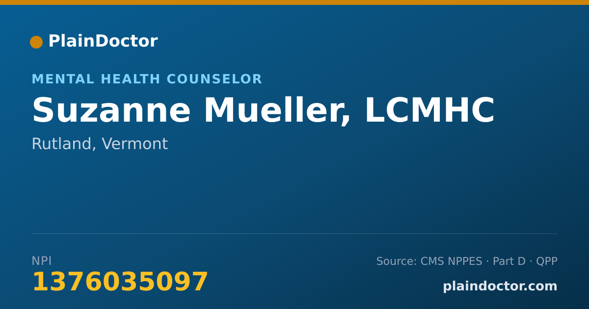 Shareable card for Suzanne Mueller, LCMHC - Mental Health Counselor, Rutland, VT
