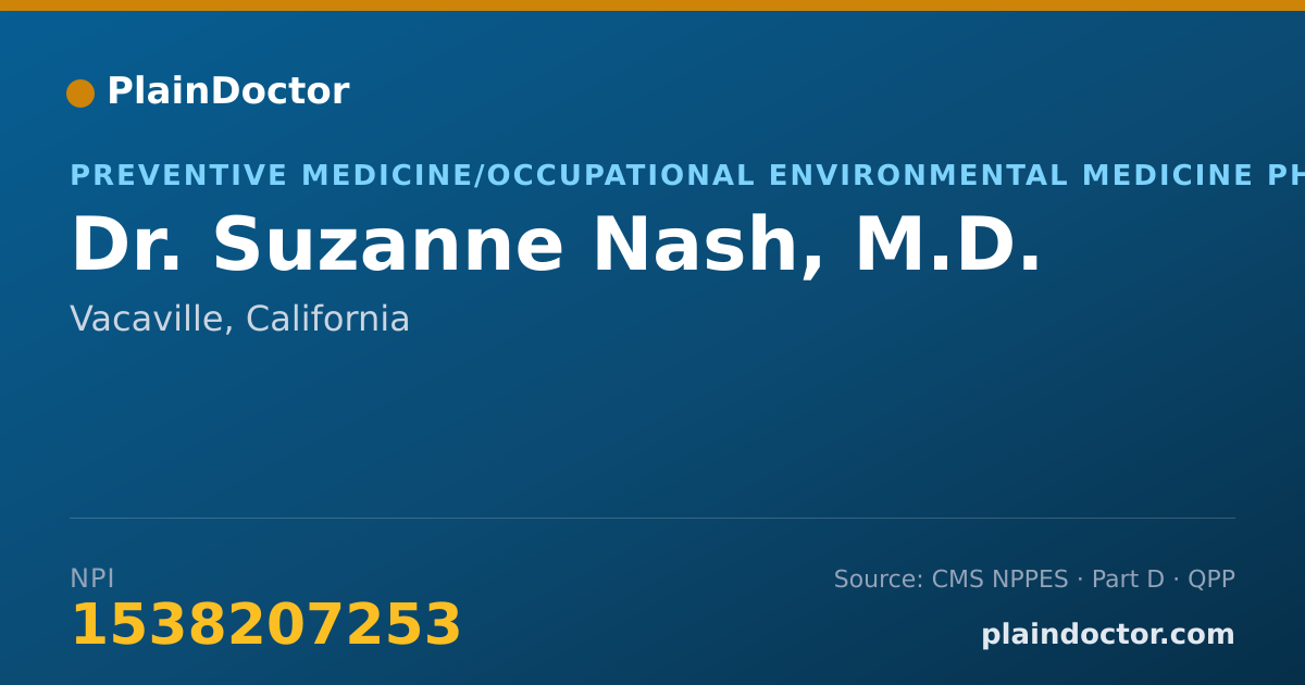 Shareable card for Suzanne Nash, M.D. - Preventive Medicine/Occupational Environmental Medicine Physician, Vacaville, CA