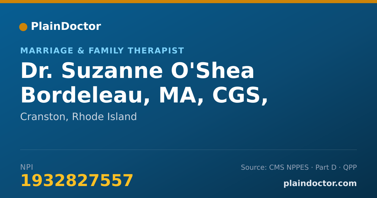 Shareable card for Suzanne O'Shea Bordeleau, MA, CGS, MFT, LMHC - Marriage & Family Therapist, Cranston, RI
