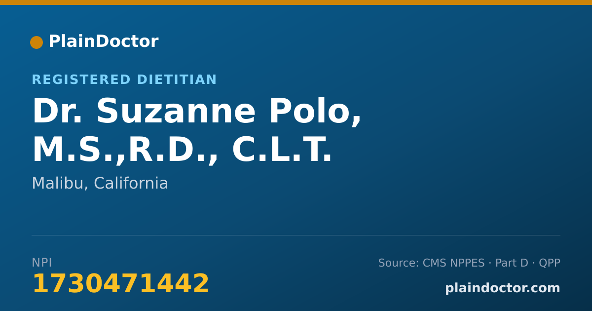 Shareable card for Suzanne Polo, M.S.,R.D., C.L.T. - Registered Dietitian, Malibu, CA