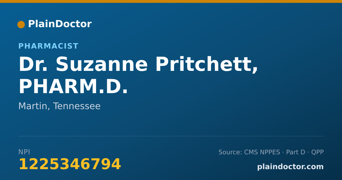 Shareable card for Suzanne Pritchett, PHARM.D. - Pharmacist, Martin, TN