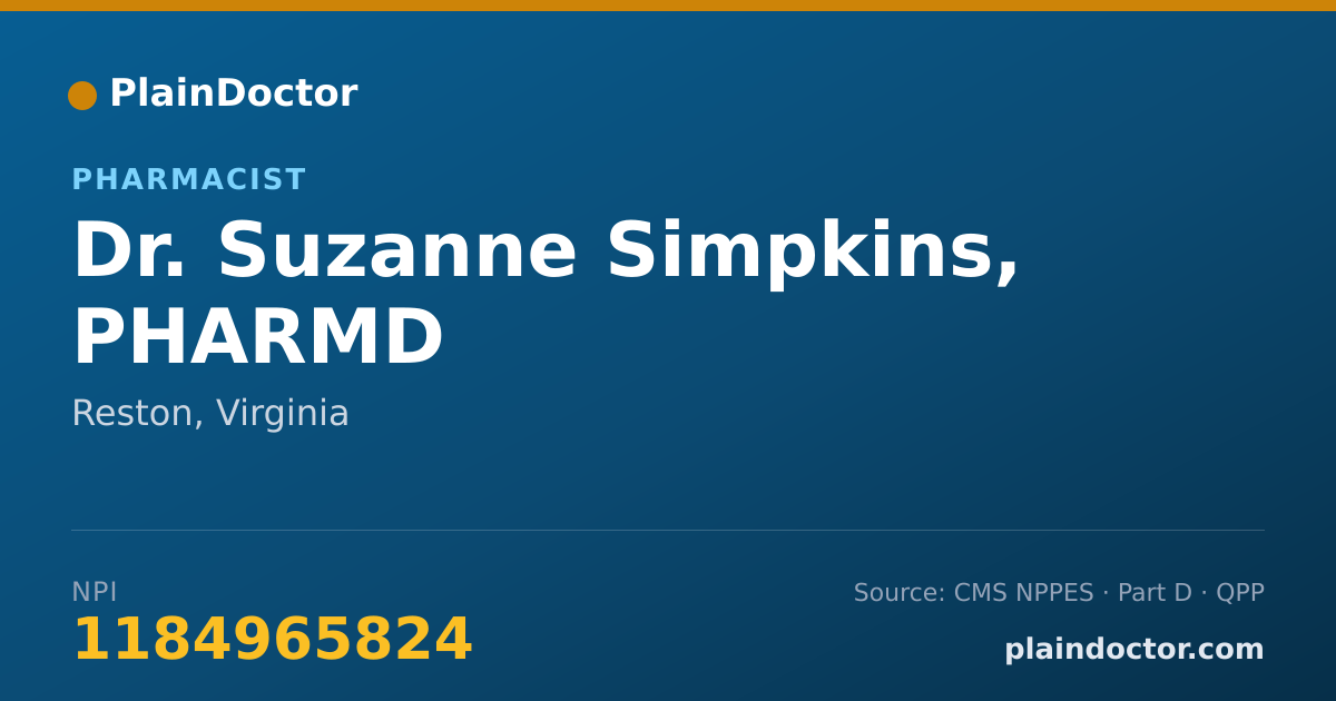 Shareable card for Suzanne Simpkins, PHARMD - Pharmacist, Reston, VA